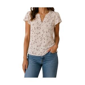 Hilary Radley Pink Floral Flutter Sleeve V Neck Blouse Size M Lightweight Top